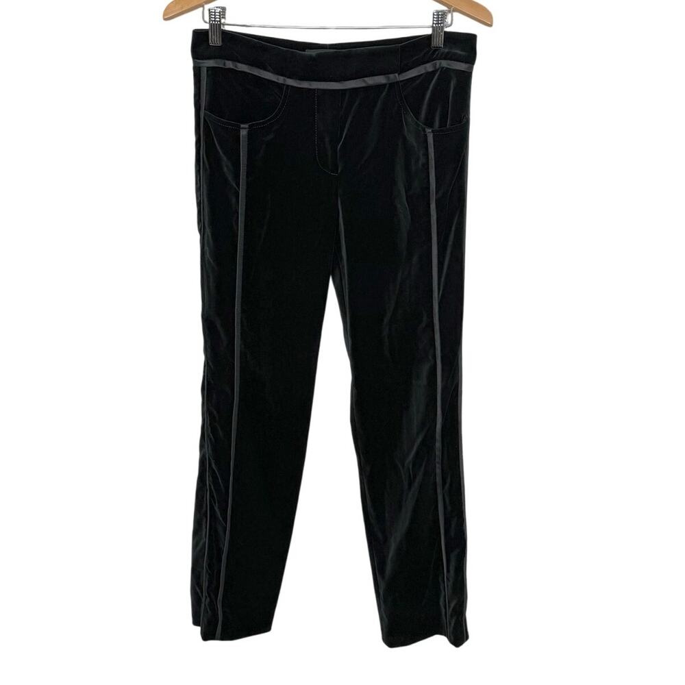 DEREK LAM Women's 6 Black Velvet Straight Leg Tuxedo Stripe Pant MADE IN ITALY